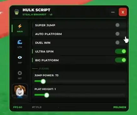 Скрипт на Укради Брейнрот — Hulk Hub — Invisible, Trade Freeze, Auto Farm (без ключа)